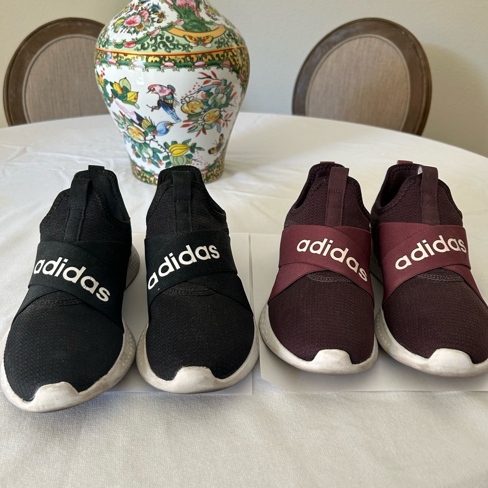 Adidas Black and Burgundy Slip-On Sneakers